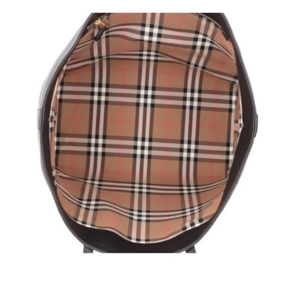 Burberry check details leather tote bag with logo - Picture 3 of 9